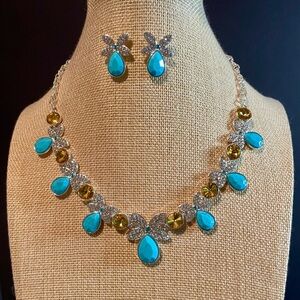 Turquoise/ Rhinestone Necklace/Earring Set